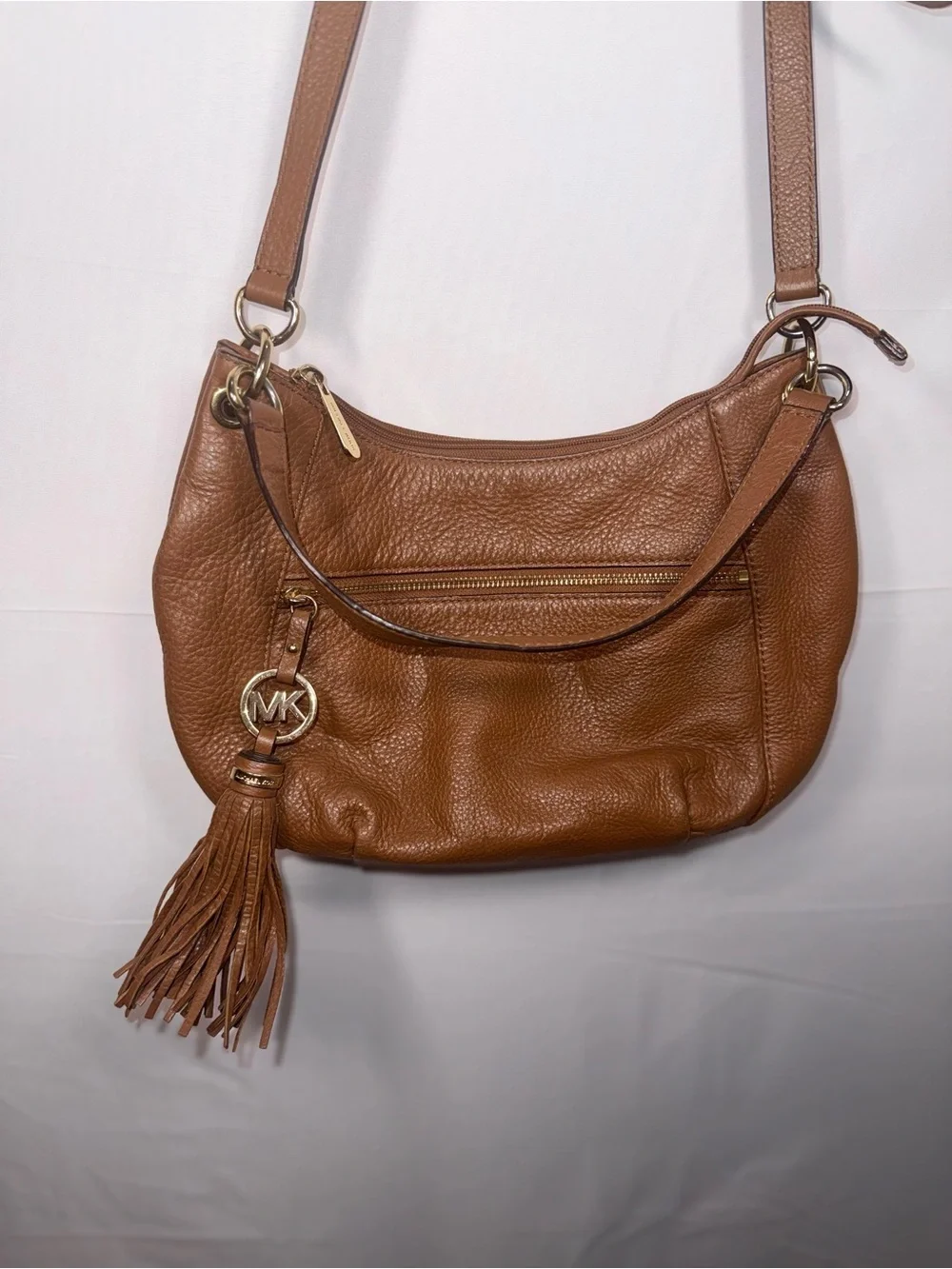 Micheal Kors Y2K Women Brown Leather Crossbody Bag Purse with Tassel